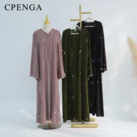 Cardigan de luxe brodé floral pour le Ramadan, élégante robe Abaya de Dubaï pour femmes musulmanes avec hijab, tenue de voyage islamique 2