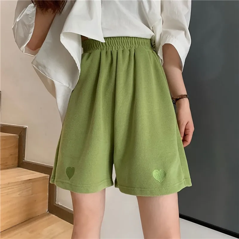 2024 Summer Women Trendy Embroidery Casual Streetwear Y2K Sports Beach Shorts Female High Waist Solid Loose Straight Short Pants