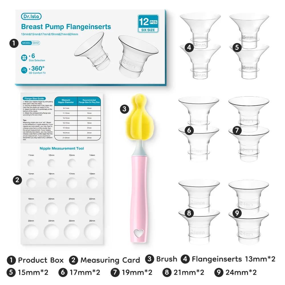 Silicone Flange Inserts Breast Pumps Electric Breast Pumps Nipple Tunnel Narrow Connector 13/15/17/19/21/24mm Flange breast pumps