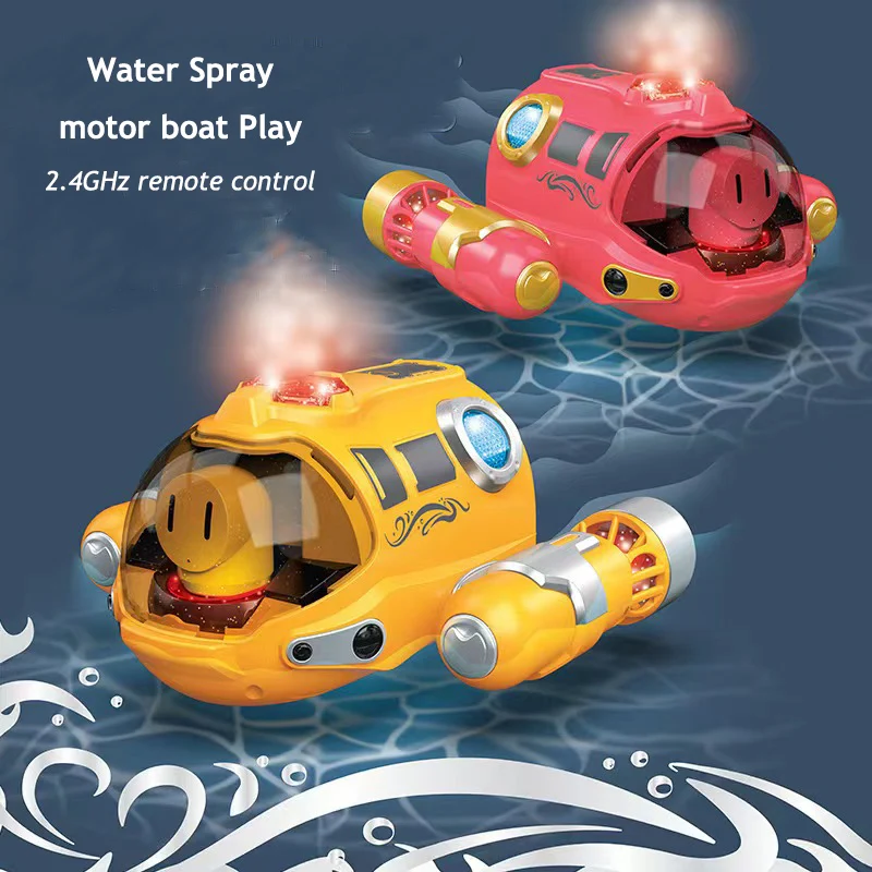 

Rc Boat 2.4G Remote Control Motorboat Cute Spray Lights Waterproof Pool Outdoor Water Games for Boys Electric Ship Kids Toy