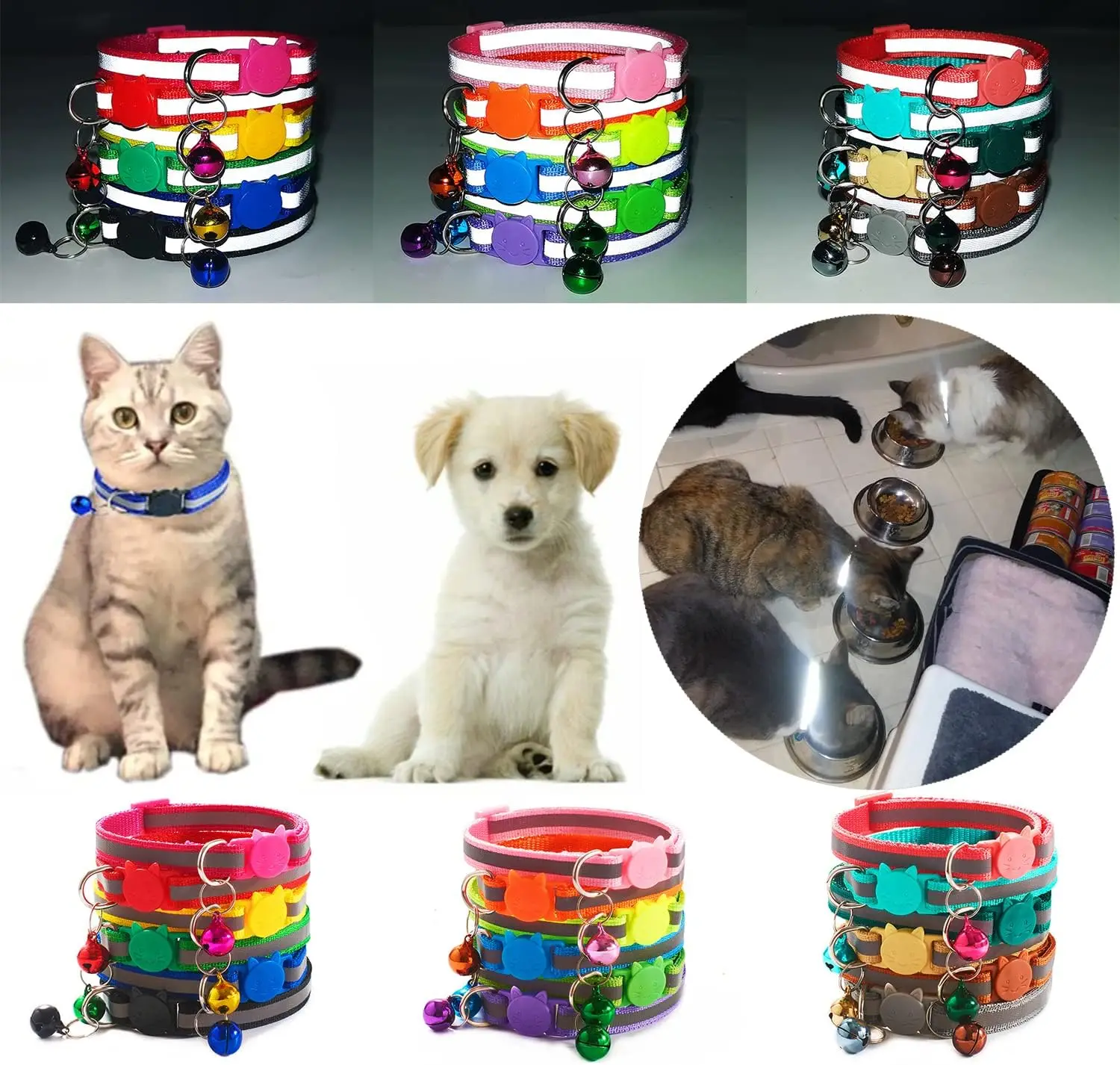 10Pcs Wholesale Cute Cat Collar Personalized Breakaway Reflective Cat Collar Luxury Designer Pink Cat Collars With Bell for Cats 5