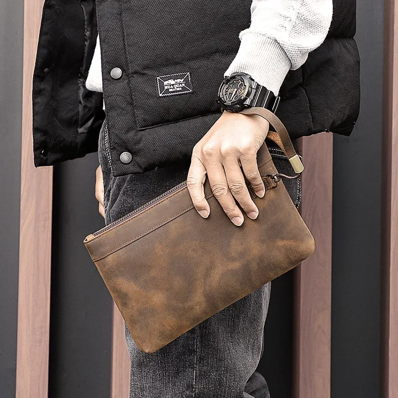 

Crazy Vintage RFID Clutch File Handbag Business Men Bag Hand Horse Holding Skin Brush Bag Bag Grab Hand Bags Cowhide Anti-theft