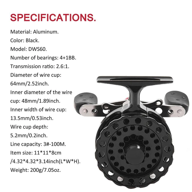 Dws60 4+1bb 2.6:1 65mm Fly Fishing Reel Wheel With High Foot Full