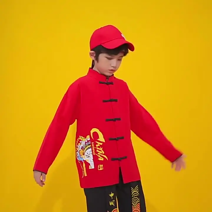 Hanfu Tradendes chinois pour le nouvel an сорочка blanche et rouge haut pantalon noirs jupe filde danse sur scene