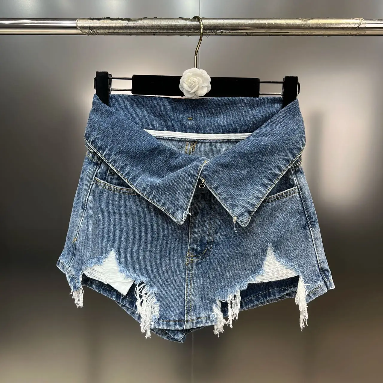 2023-summer-cuffed-belt-personality-ripped-raw-edge-with-leak-proof-pants-sweet-cool-denim-shorts