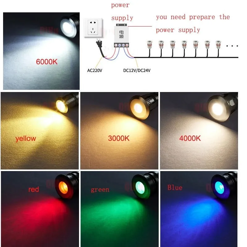IP68 Waterproof LED 1W RGB Outdoor Underground Lamp Path Light for Garden Deck Step Square Park Landscape Spot Lighting DC12/24V
