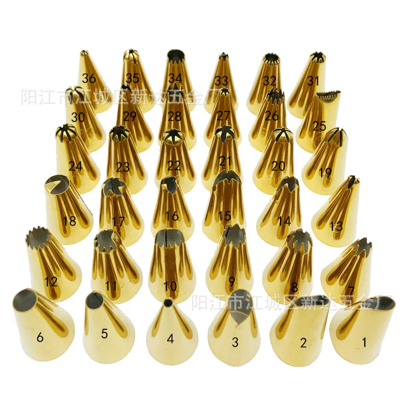 12-48pcs Gold Piping Tip With Number Fir Cake Decoration Tip Cookie Pacifier Pastry Bags Cake Art Tools Kit Baking Kichen Tools