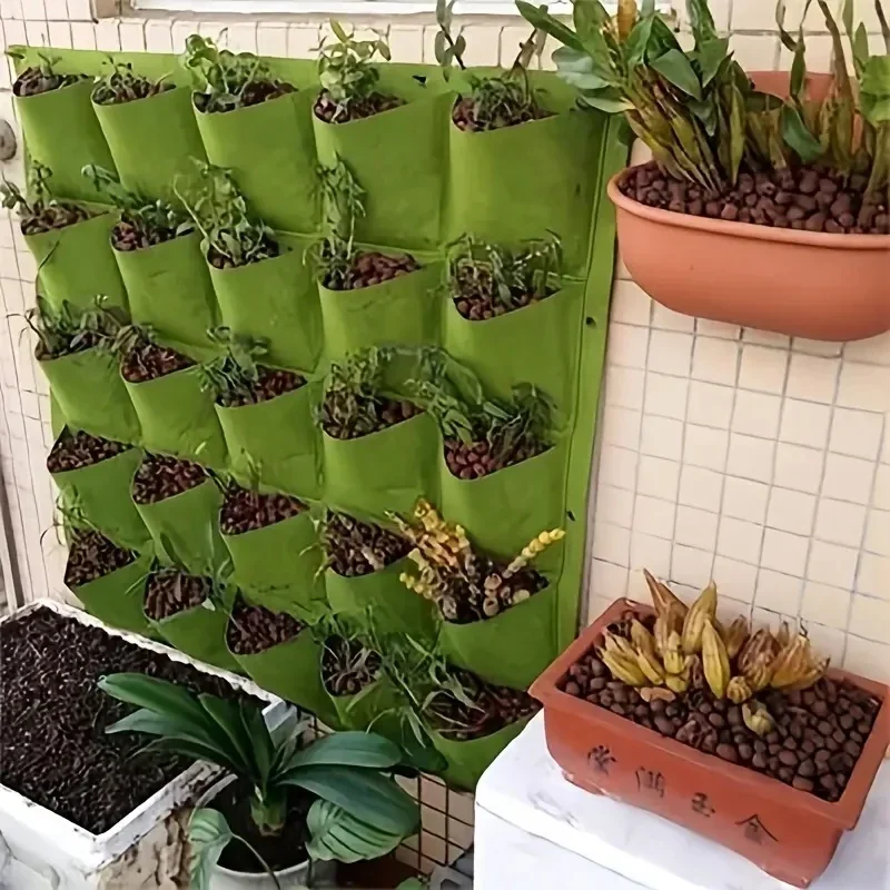 Filztüten geeignet zum Pflanzenpflanzen, vertikaler Wandbehang, Balkongrünung, Blumenwachstum und quadratische Filztüten mit mehreren Öffnungen
