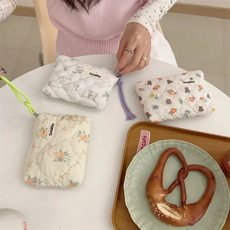 Fashion Small Fresh Cotton Coin Wallet Flower Pattern Zipper Coin Purses Lady Girls MakeUp Bag Key Money Storage Bag 2