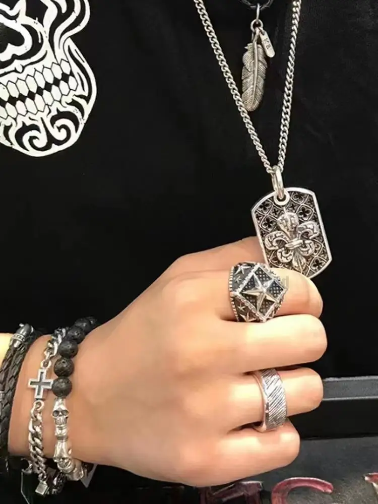 

Hot selling new fashion brand KB anchor personality tag pendant necklace guarantee 100% S925 Sterling Silver for men male