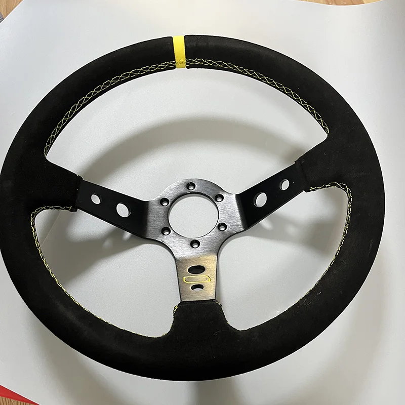 OM Universal 14 inches 350mm Car Sport Steering Wheel Racing Type Suede Leather car steering wheel