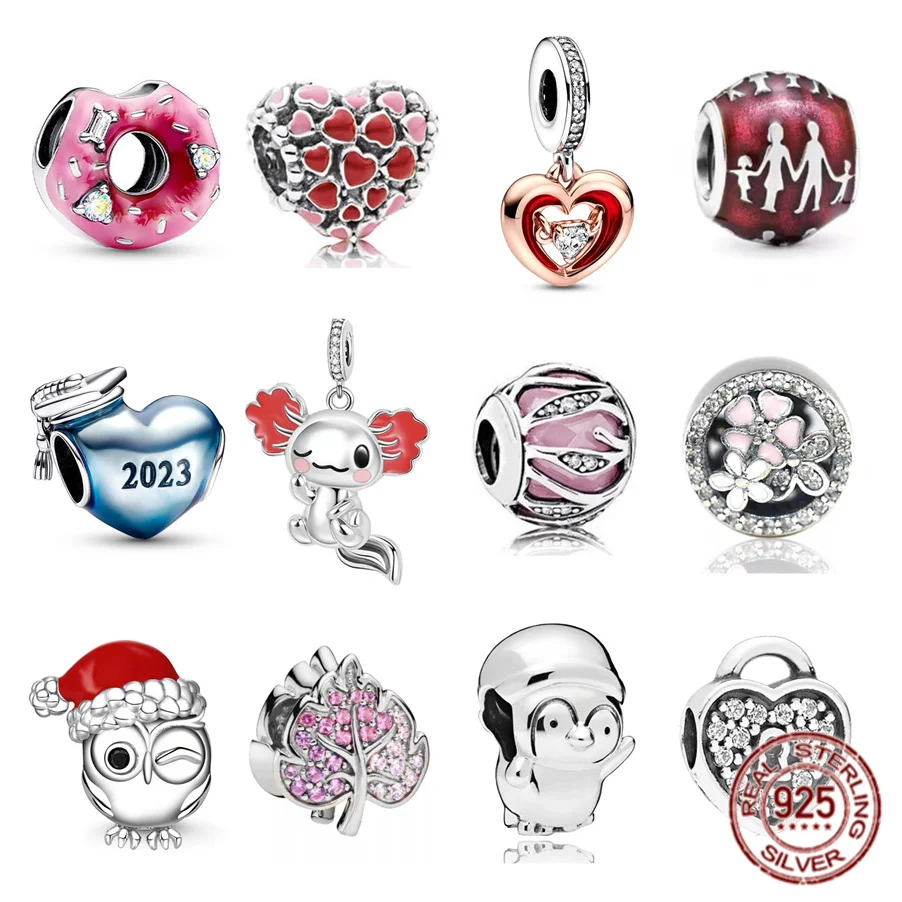 

NEW Pink Donut Two-tone Radiant Heart Dangle Charm 925 Sterling Silver Bead Fit Original Pandora Bracelet Jewelry Gift For Women