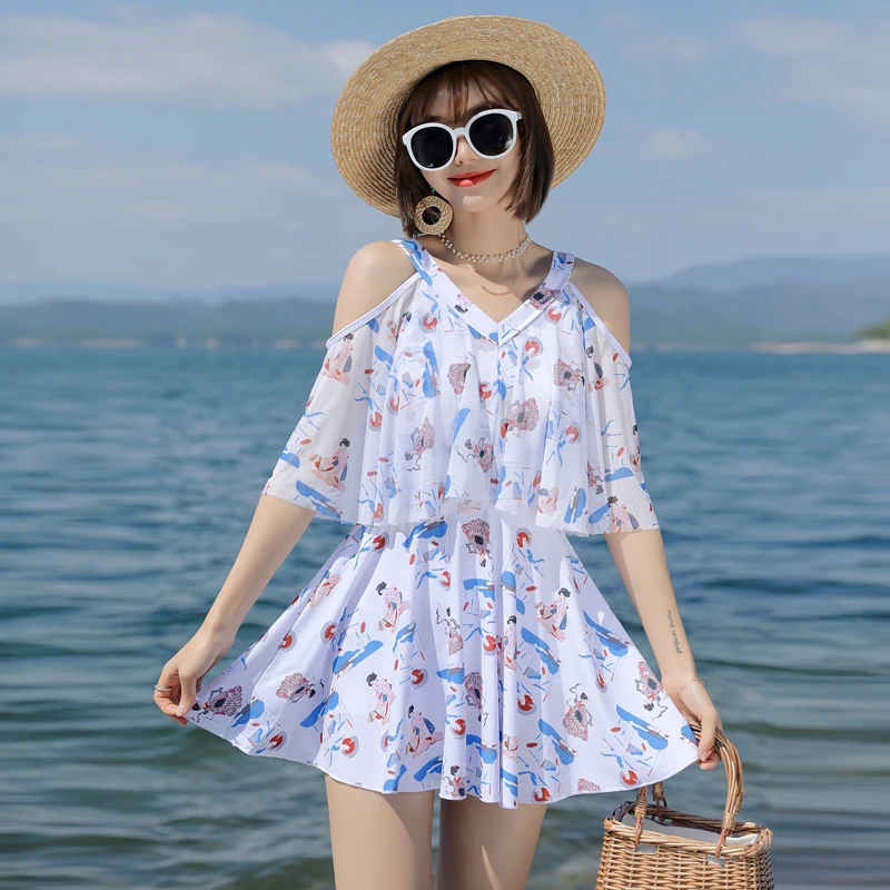 Letter On V Neckline Black Two Piece Swimsuit Skirt Plus Size Swimwear Women Two Wearing Ways Quick Drying Swimming Suit Beach women sport swimsuits