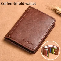 Classic Vintage Wallet Men Short Card Holder Wallet Multifunctional Vertical Tri-fold Wallet Thin Driver's License Storage Bag 1