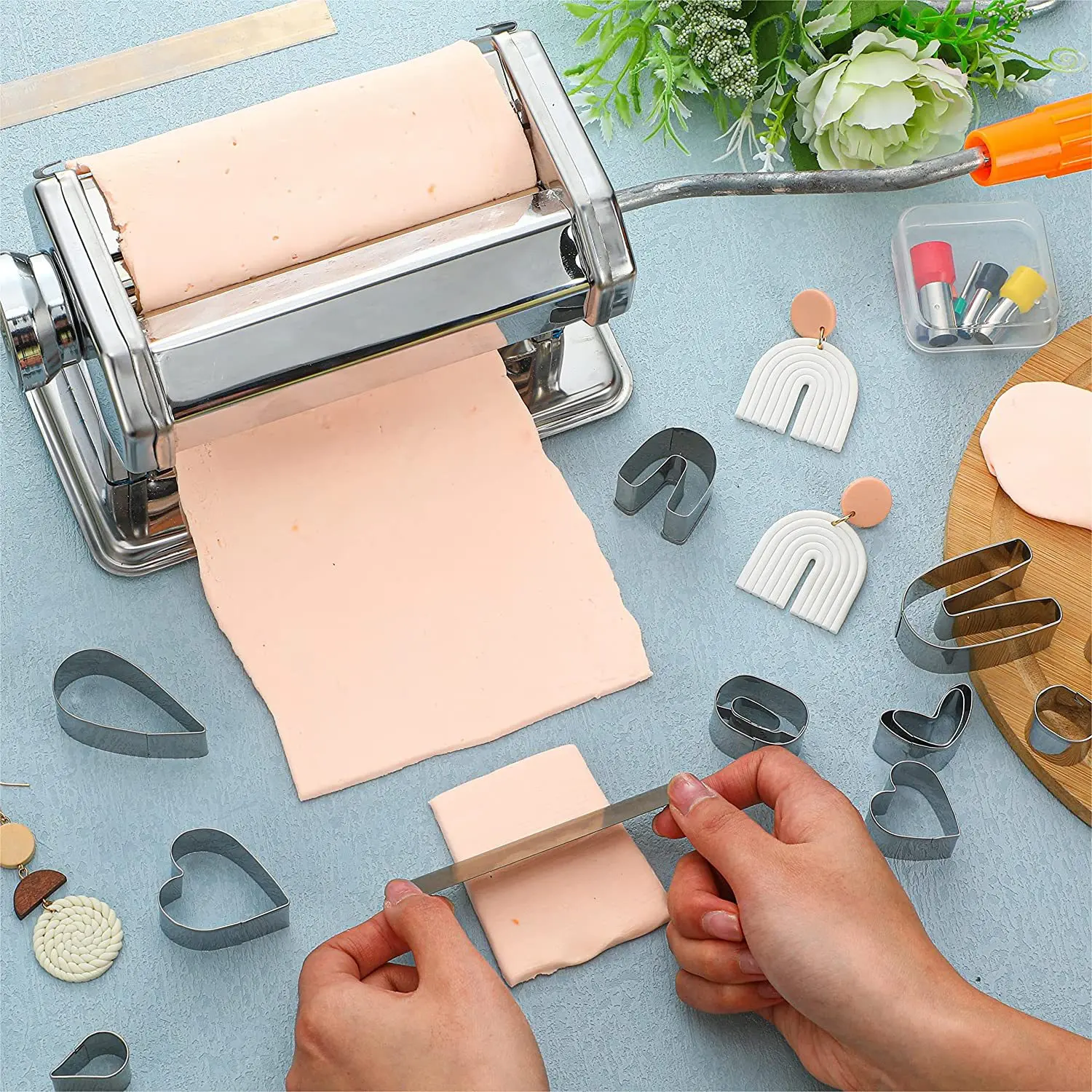 Noodle Press Stainless Steel Rubber Clay Machine Manual Noodle Press Rolling Dough Machine Hand Cranked Household DIY Clay Tool