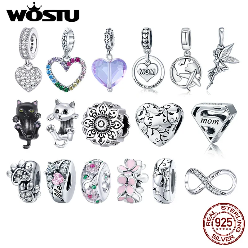 

WOSTU Authentic 925 Sterling Silver Round Vine Bead Charms Pendant Fit Bracelets Women Party Fashion DIY Jewelry Gift Making