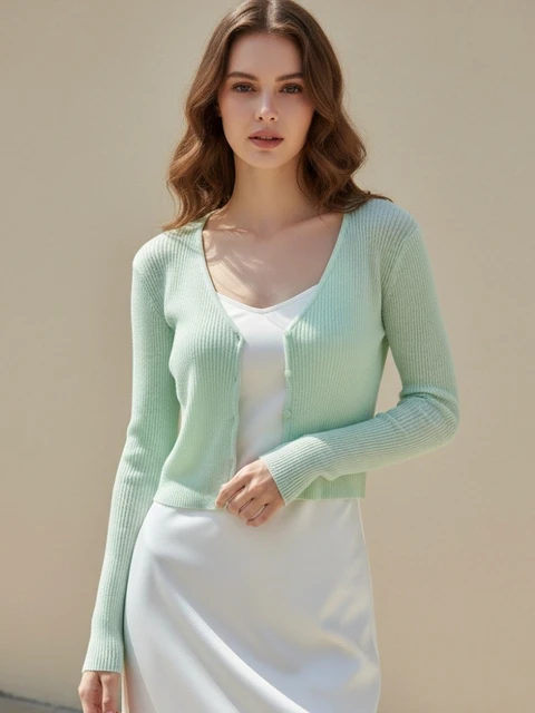 Korean Women Cardigan Summer Thin Casual Solid Feminino Sun-proof All-match Knitted V-neck Sweet Style Candy Color Basic Daily 1
