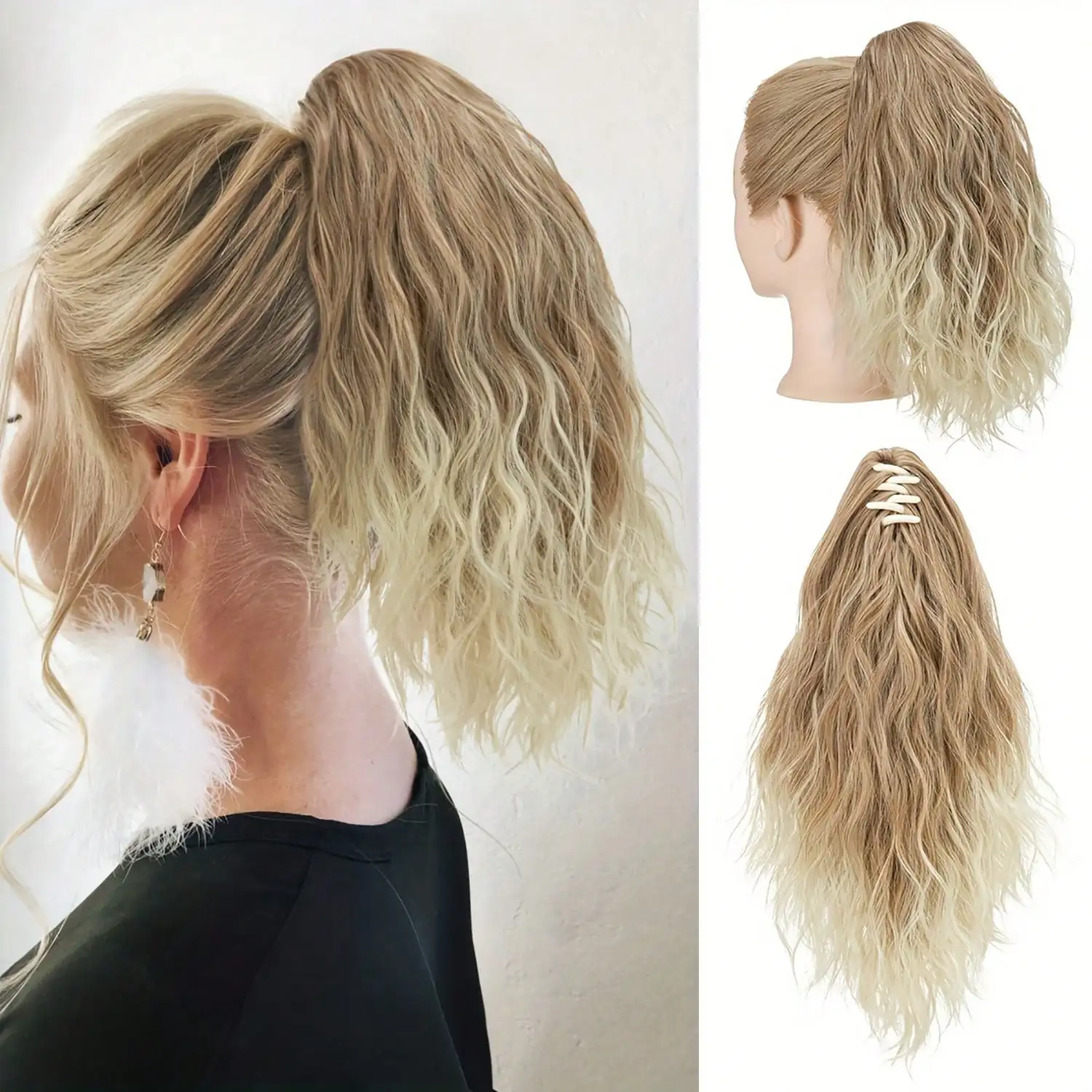 14inch Claw Clip In Ponytail Extensions Synthetic Curly Wavy Fluffy Ponytail Hairpieces Hair Accessories For Women Girls clip in ponytail hair extension synthetic ponytail synthetic hair accessories clip in ponytail extensions
