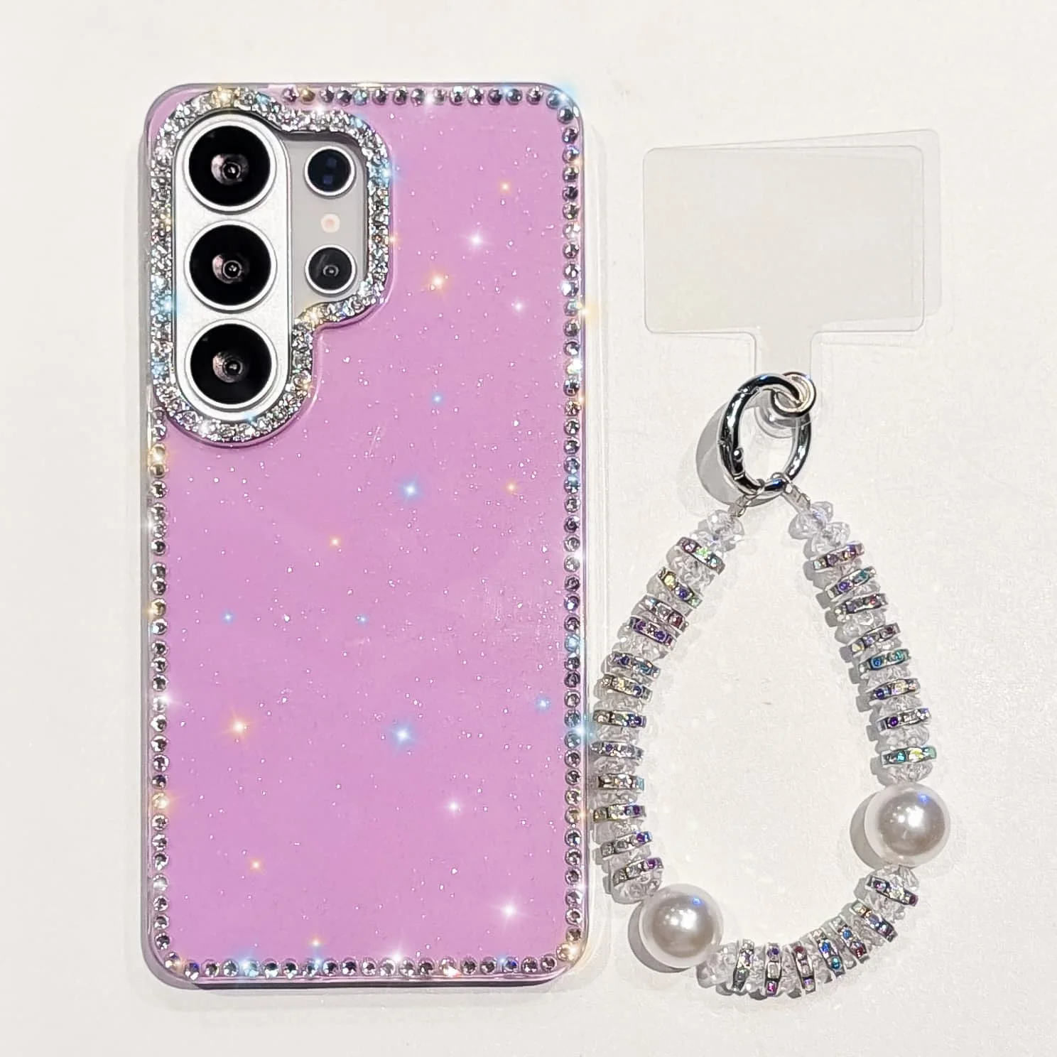 Diamond Love Heart Clear Phone Case with Crystal Strap Cover