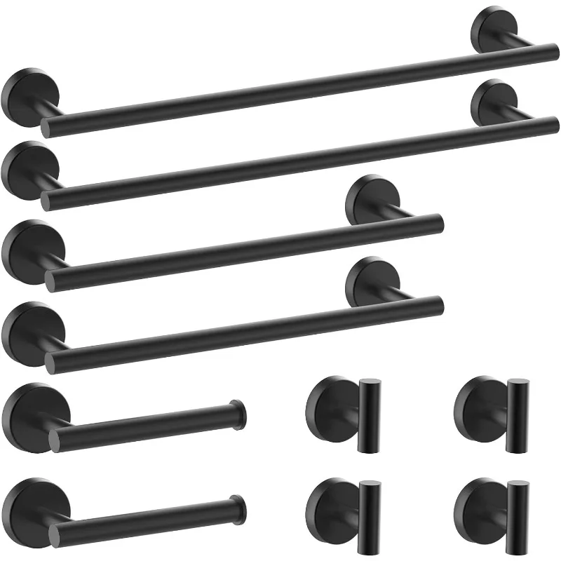 Matte Black Bathroom Hardware Set,Robe Hook,Toilet Paper Holder,5 Piece Bathroom Accessories Set Stainless Steel Wall Mounted