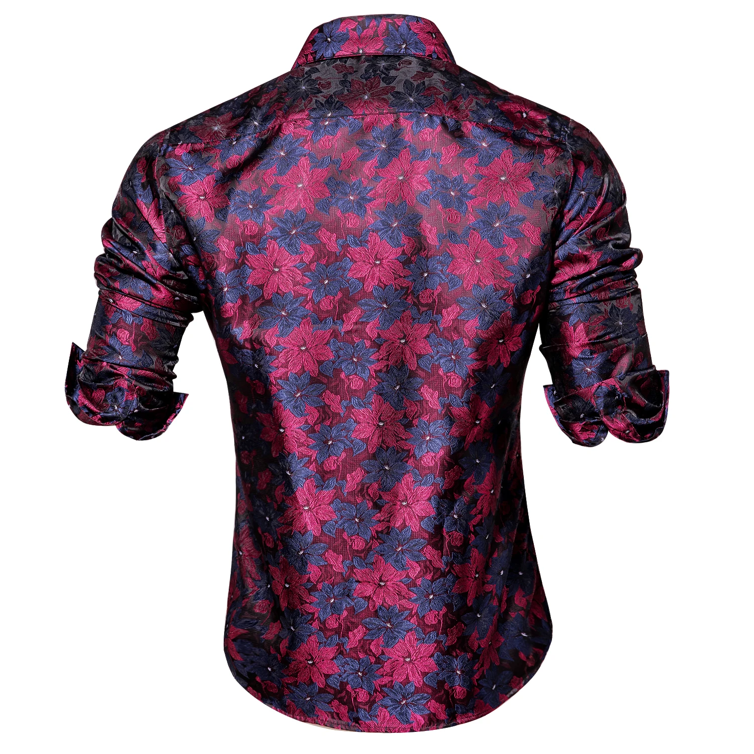 Red Blue Mens Shirts Silk Long Sleeve Slim Fit Floral Spring Autumn Lapel Woven Shirt For Men Formal Party Designer Gifts Hi-Tie