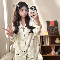 New Dot Letter Dog Print Kawaii Pajamas for Women Harajuku Style Sweet Cute Sleepwear Woman Spring Cartoon Pajamas Set Casual - Image 4