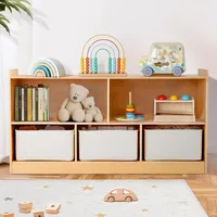 Shelf with Storage Boxes, Wooden Toy Storage Organizer for Books Toys, 2 Shelf Bookcase, 5-Section Storage Cabinet 1