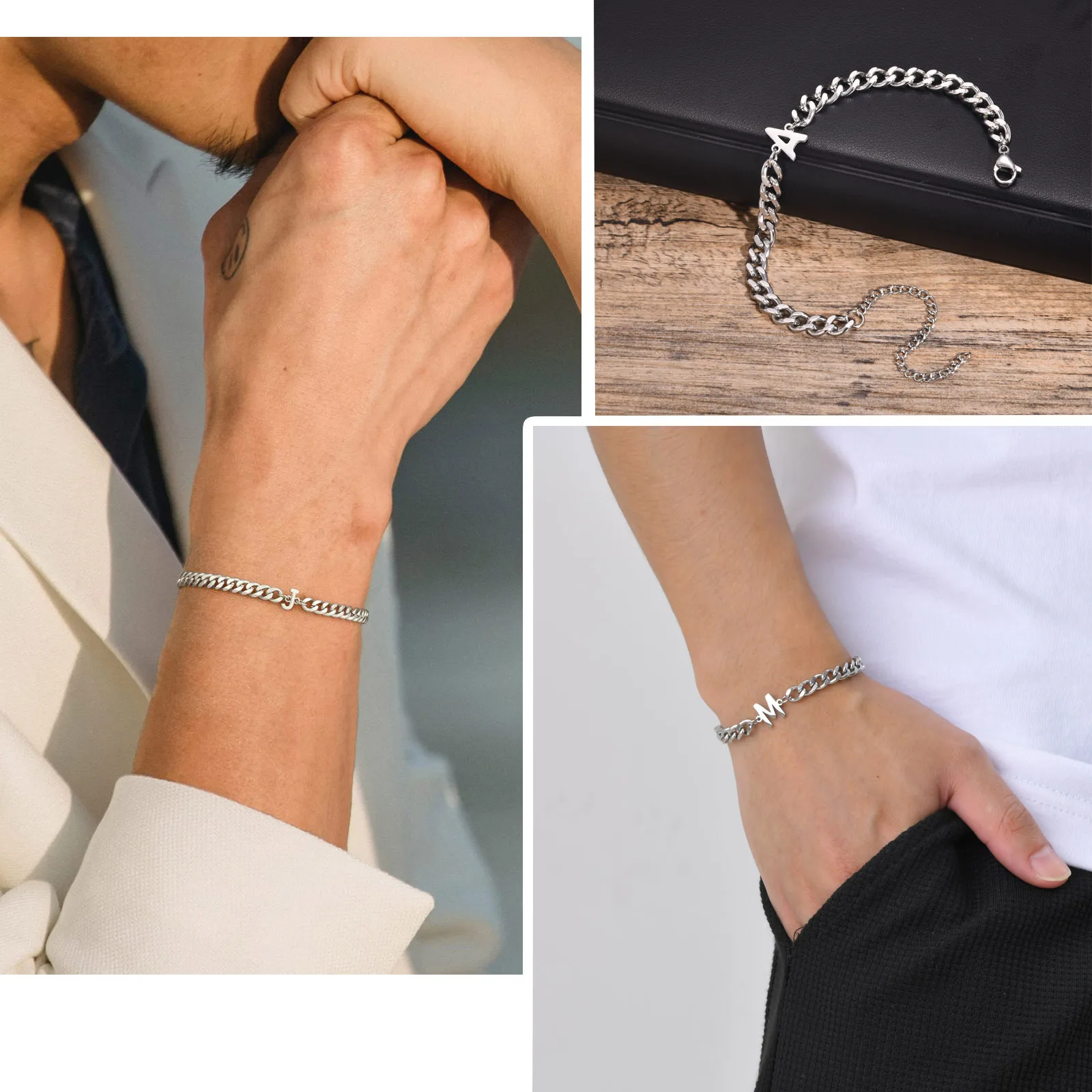 A-Z Initiale Kubanische Kettenarmbänder für Männer Frauen Silber Farbe Edelstahl Buchstaben Name Charm Armband Geburtstag Neujahr Geschenk – Detail 10