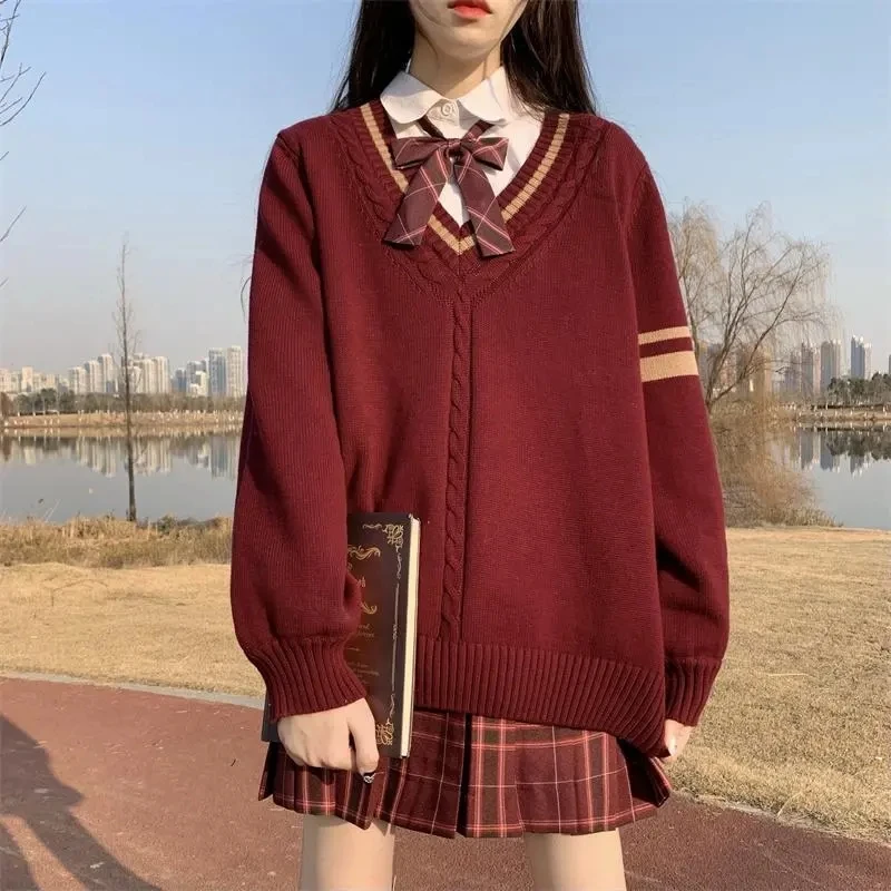 

Single Piece/Suit Autumn Winter V-Neck Color-Blocked Sweater Sweater For Women Korean Style + Long-Sleeved Shirt Two-Piece Set