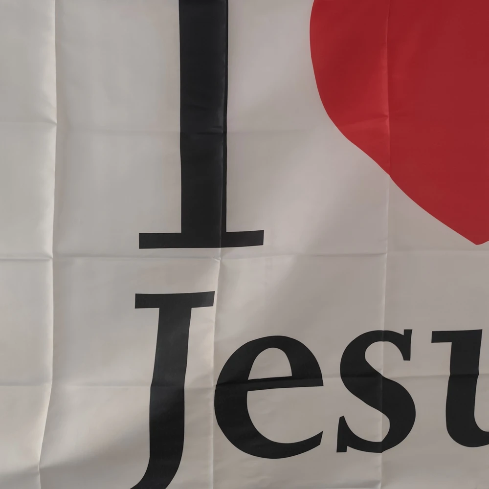 90 x 150 cm Polyester-Flagge „I Love Jesus“, 3 x 5 Fuß – Premium-Außenbanner zum Dekorieren Ihres Hausgartens, christlicher Glaube – Detail 2