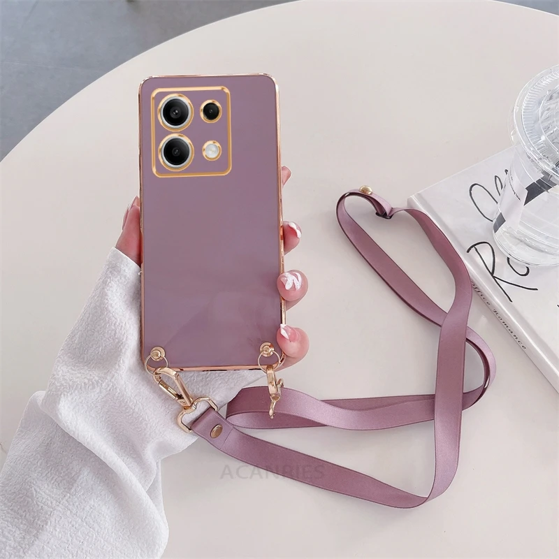 Sleek Crossbody Lanyard Plating Case - Silicone Back Cover