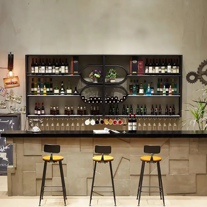 

Retail Industrial Bar Cabinet Hanging Modern Metal Shelf Club Wine Cabinets Liquor Unique Armario Para Vinos Kitchen Furniture