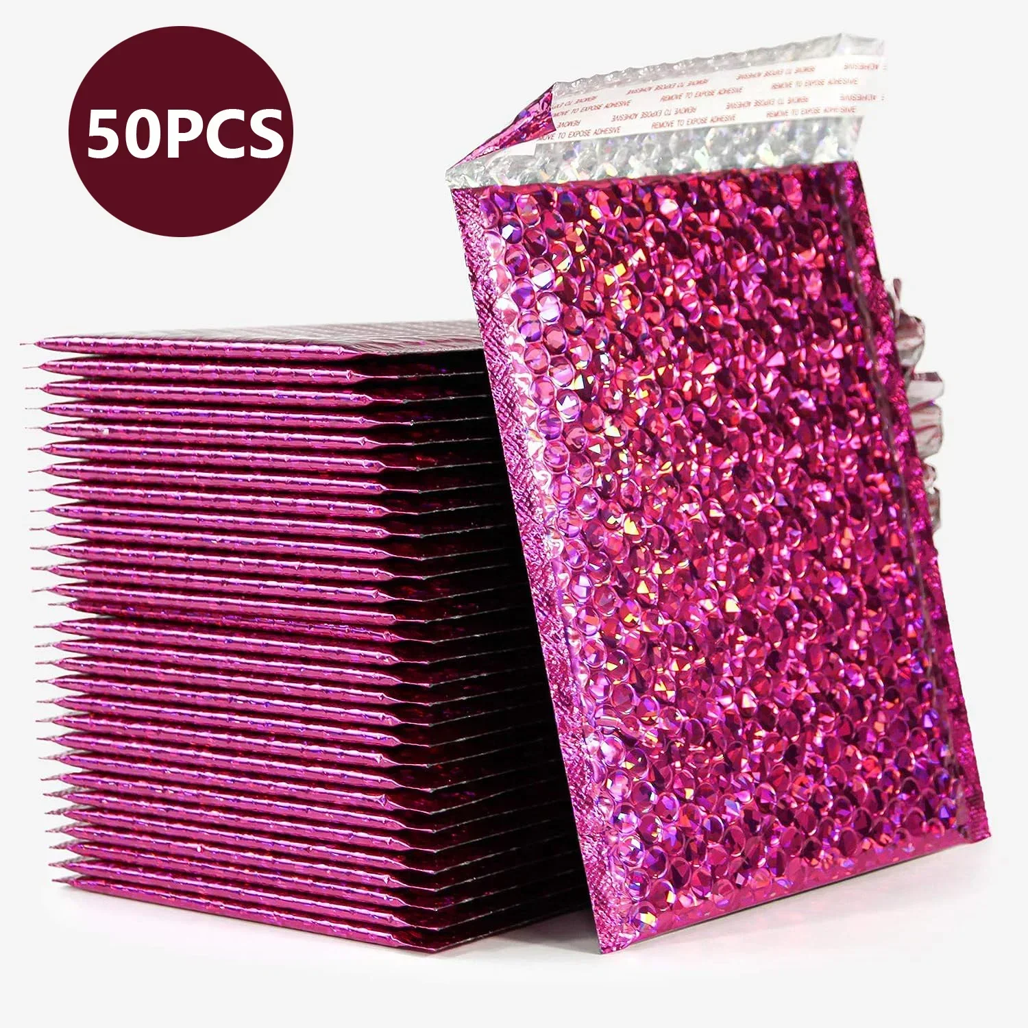 

50pcs Laser Package Bubble Delivery Supplies Mailer Business Small Packaging Bags Bag Packing Envelope Shipping Holographic Pink