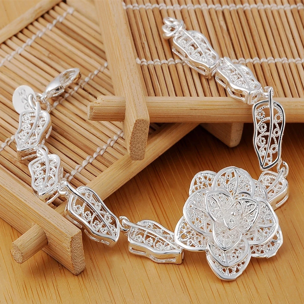 ★MIDNIGHT MOMENT.★ floral chian necklace slver Hot trend 925 sterling Silver fine flower Pendant necklace