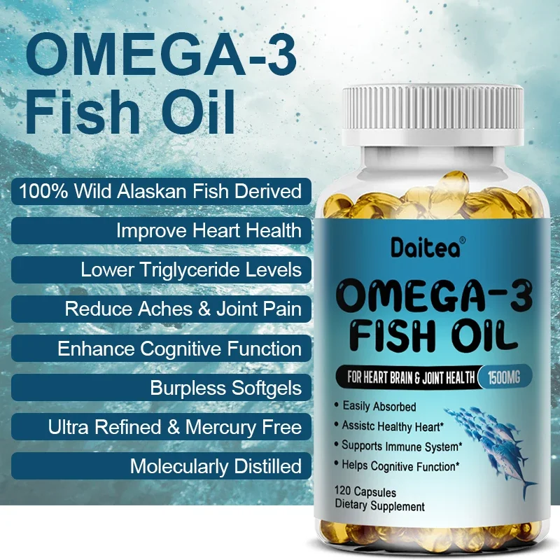 

Daitea Omega3 Fish Oil Supplement - Supports Nervous, Core System & Eye Health - Non-GMO, 120 Vegetarian Capsules