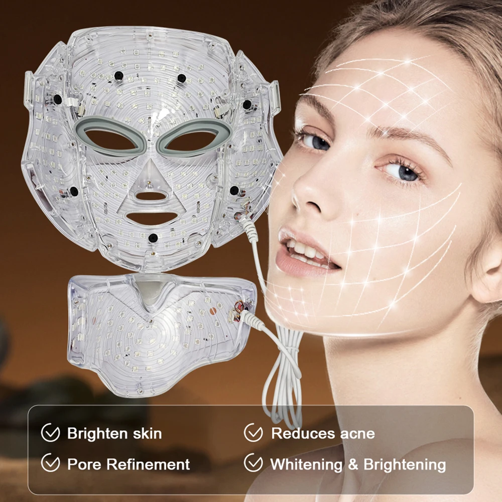GZAI Face Neck LED Mask 7 Colors LED Light Photon Therapy Mask Skin Brighten Skin Care Home Use Beauty Devices
