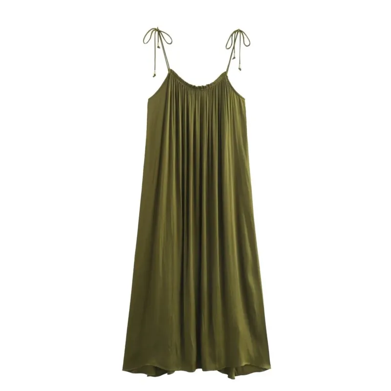 

Beaded lingerie style silk satin texture dress for Women Summer sleeveless Minimalist Casual style slim fit Mid-Calf Dresses