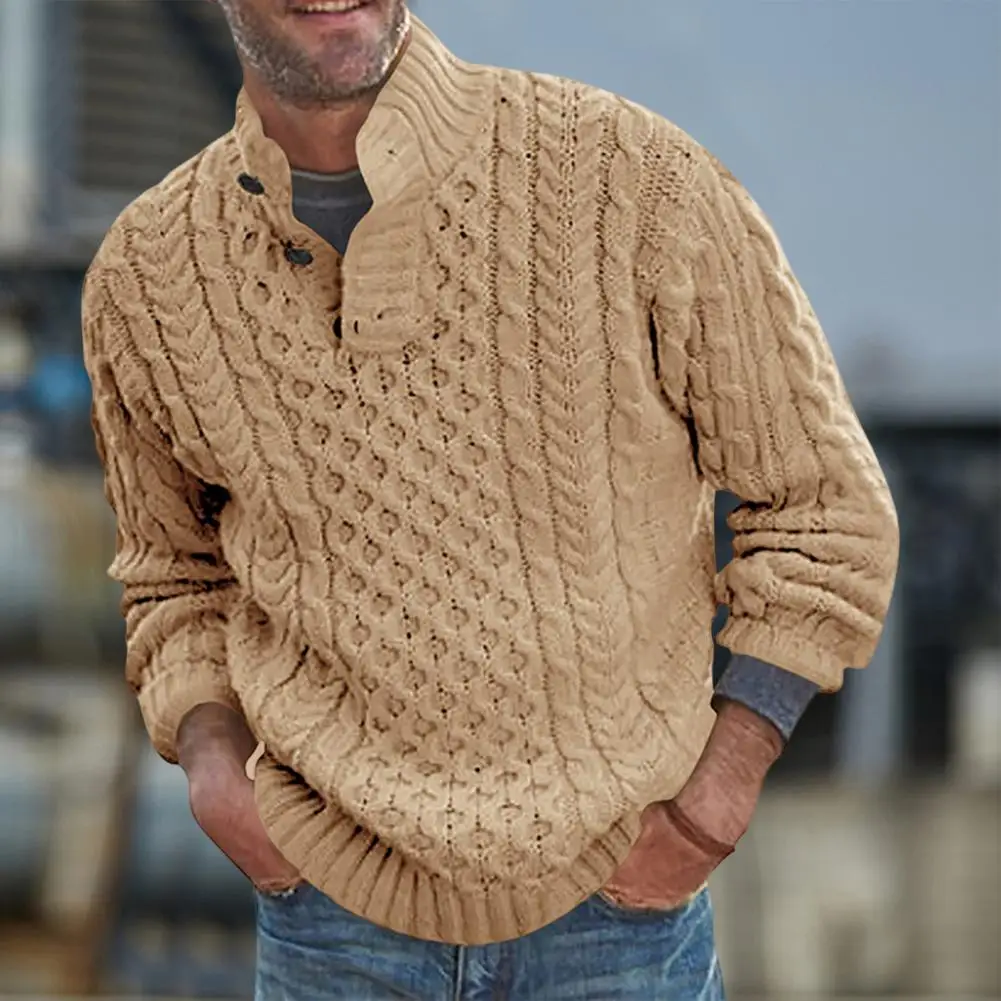 

Мужской зимний свитер, пуловер с воротником средней высоты, вязаный Однотонный свитер с длинными рукавами, сохраняющий тепло, повседневный свободный свитер с высоким воротником на осень