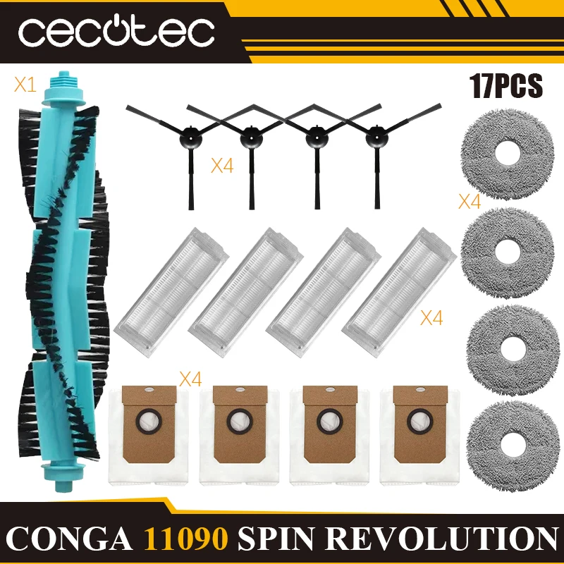 Cecotec Conga Enhanced Cleaning Kit: Main Brush, Side Brush, HEPA Filter, Mop, Dust Bag Replacement Set