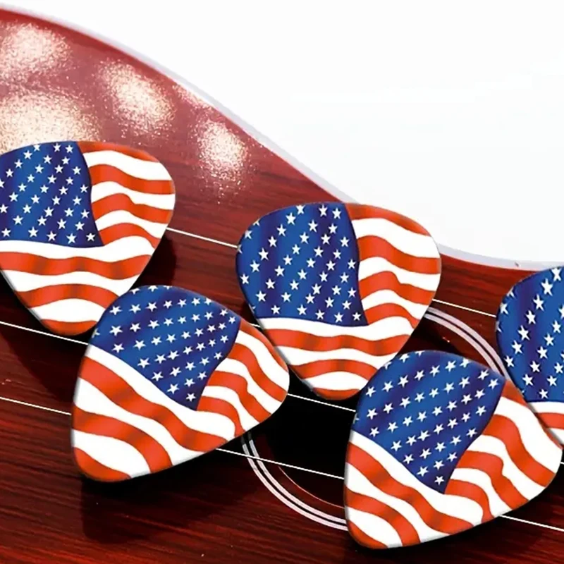 6 pcs PVC Guitar Picks With Pu Carrying Pouch set , US FLAG Double-sided printing ，For ukulele，Electric ，Acoustic Guitars, Gift