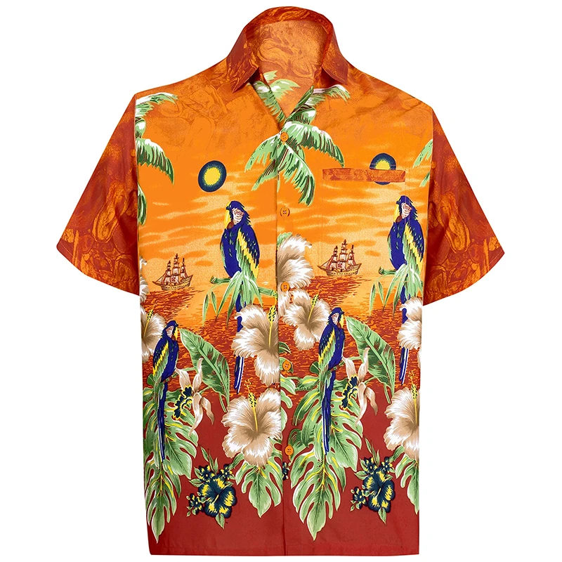 thumbnail image 1 of Camisa elegante de playa para hombre con estampado 3D, manga corta, botones de verano, vacaciones, estilo tropical, Aloha, 1 of 4