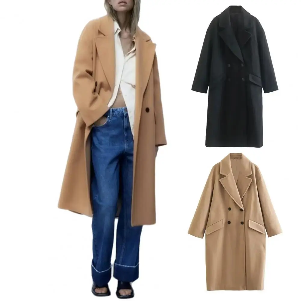 

Женский тренчкот, стильный женский двубортный тренчкот, теплый свободный крой с карманами, модное женское пальто на осень и зиму
