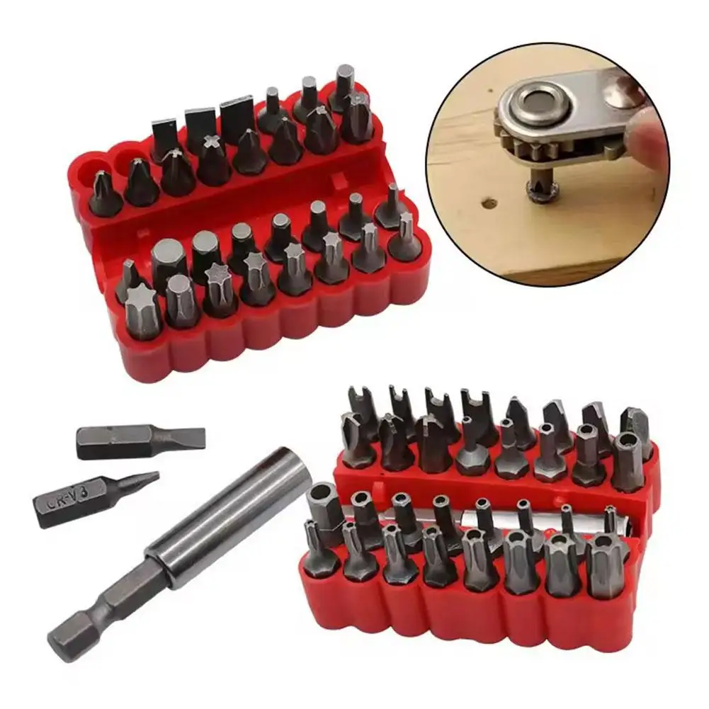 33-teiliges Schraubendreher-Bit-Set – Manipulationssichere Sicherheitsbits mit Sechskant-, Stern-, Phillips-, Schlitz-, PzDrive-Profilen, 1/4 Zoll 6,35 mm – Detail 1