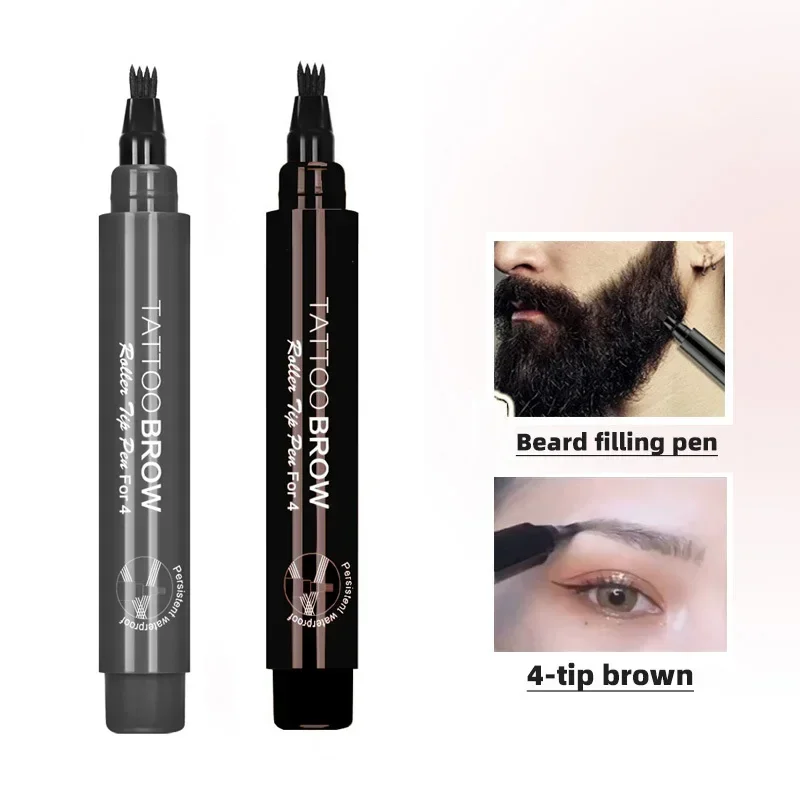 4-Tip Beard Pen Filler Hair Enhancer Lasting Repair Moustache Coloring Shaping Tools Hair Eyebrow Pencil