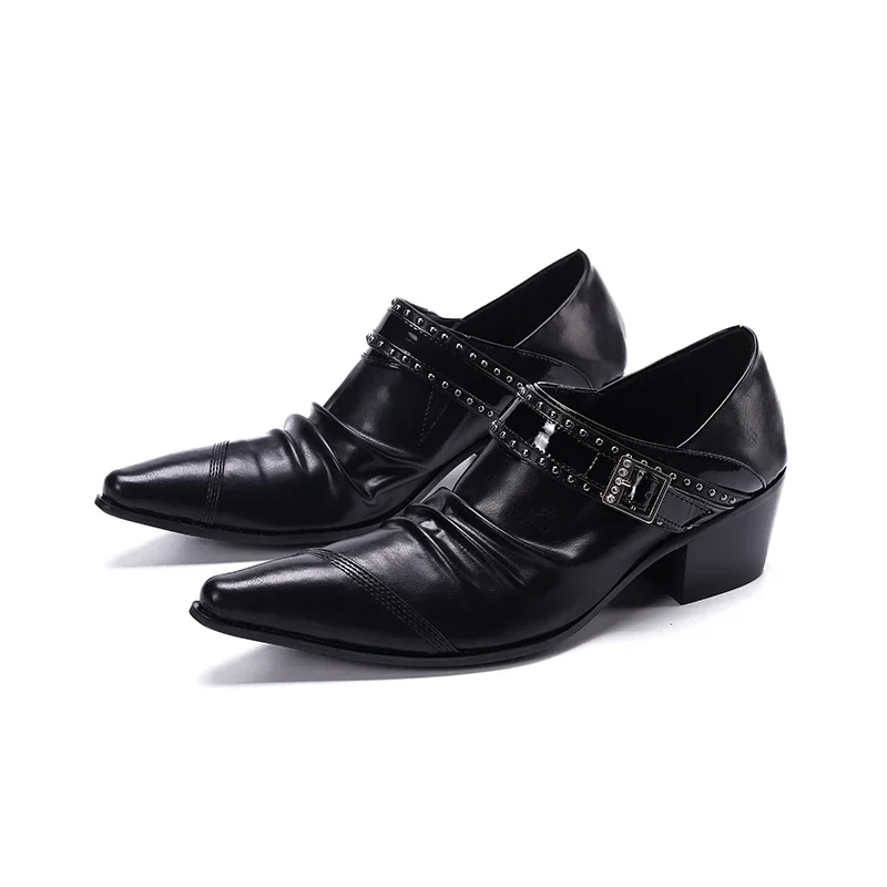 Newly Business Black Pointed Toe Men Oxfords Shoes Wedding Evening Dress Shoes Male Rivet Genuine Leather Formal Plus Size