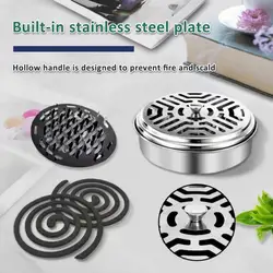 Estante redondo de acero inoxidable moderno, bandeja portátil con cubierta en espiral, soporte de bobina para mosquitos, soporte de vela para repeler insectos e incienso