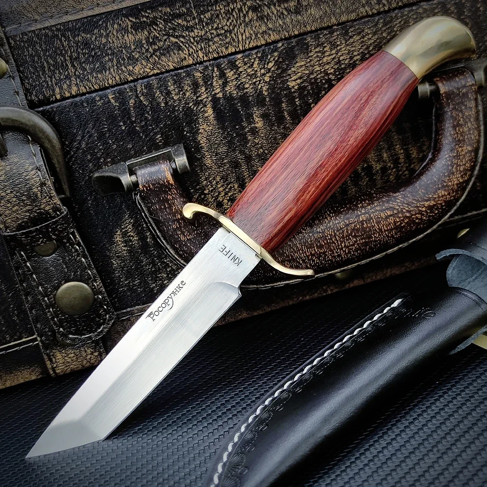 

EDC Hunting Fixed Blade Knife Russia Style Outdoor Camping Pocket Tools Wood Handle Tanto Blade Wilderness Rescue Straight Knife