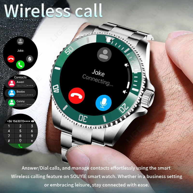 LIGE Men's Luxury Full Steel Smartwatch BT Call Voice Assistant Man Wristwatch 100+ Sports Sleep Monitor Watches For Android iOS