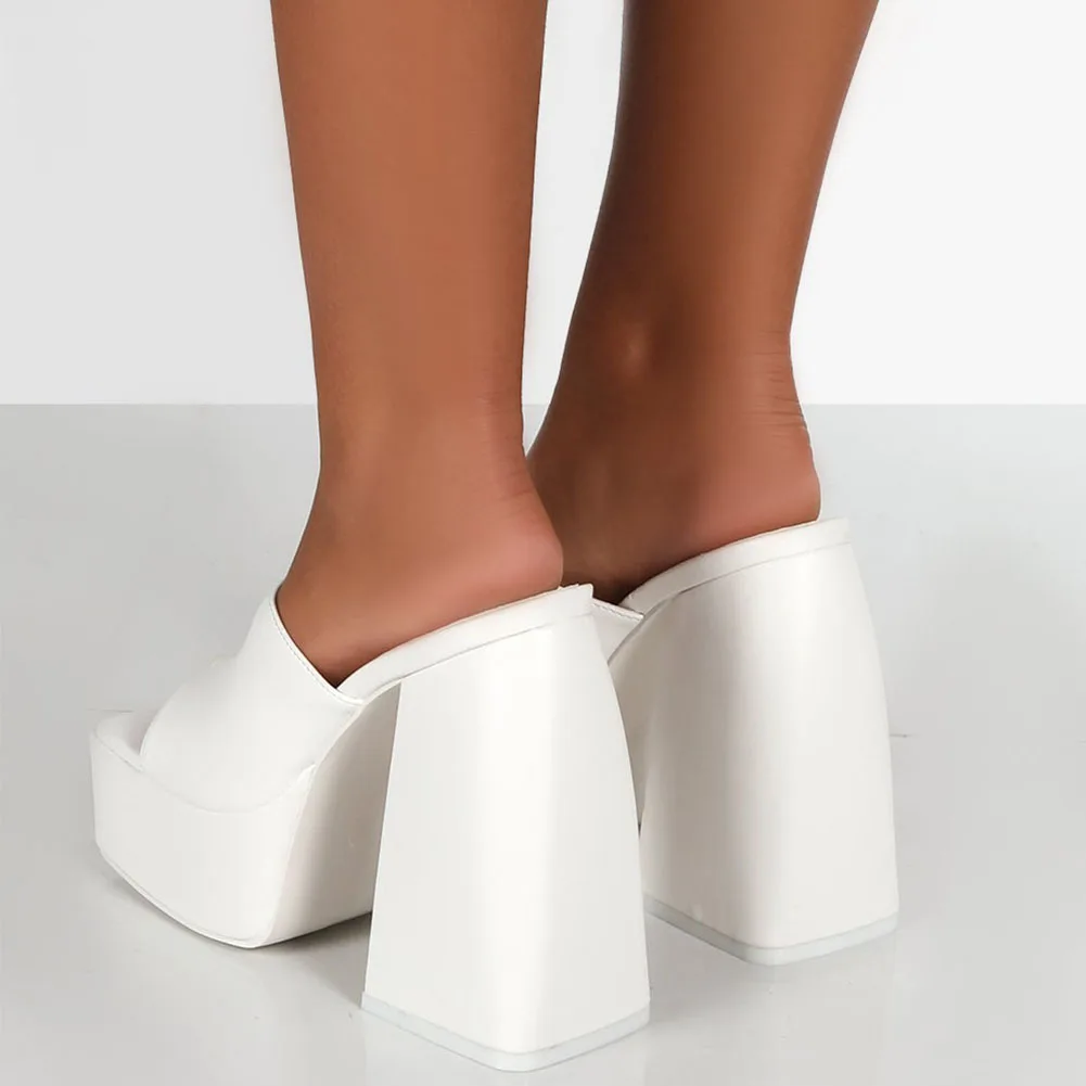 GIGIFOX Brand New Big Size 43 Summer White Chunky Heeled Mules High Heels Sexy Party Platform Heel Sandals Shoes For Women 2022