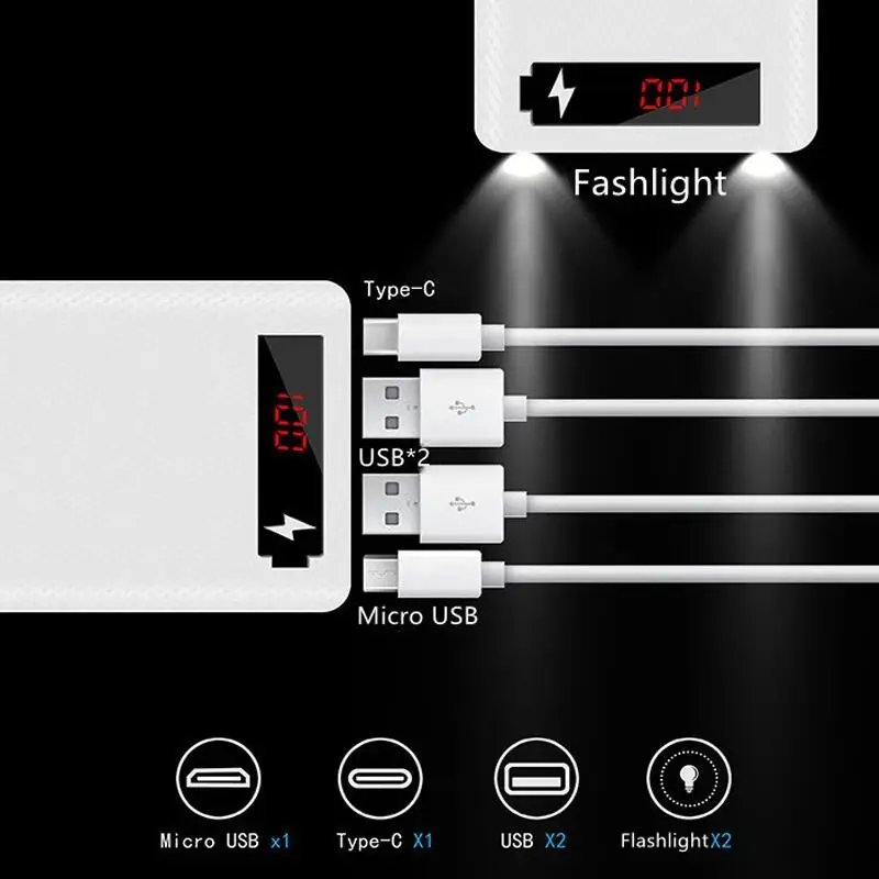 8×18650 배터리 충전기 박스 DIY 보조베터리 케이스(LED 디지털 디스플레이 포함) 고속 충전 USB 휴대용 배터리 보관 충전 박스